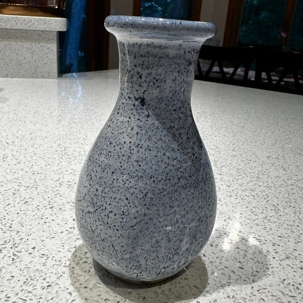 Vintage Blue Speckled Studio Pottery Vase with Floral Detail - Picture 2 of 7